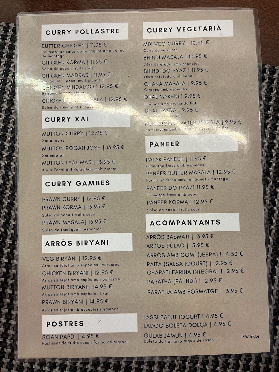 Menu Bistro Restaurant - Menjar De L’India-1